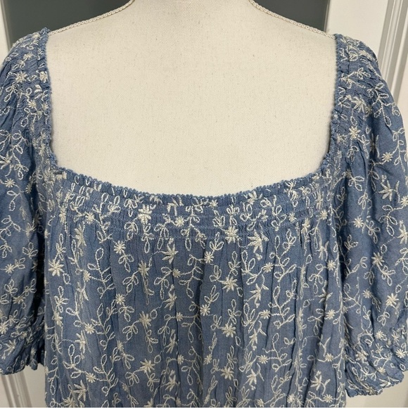 Old Navy Square Neck Embroidered Puff Sleeve Babydoll Dress Blue Size 3X NWT - Picture 4 of 7